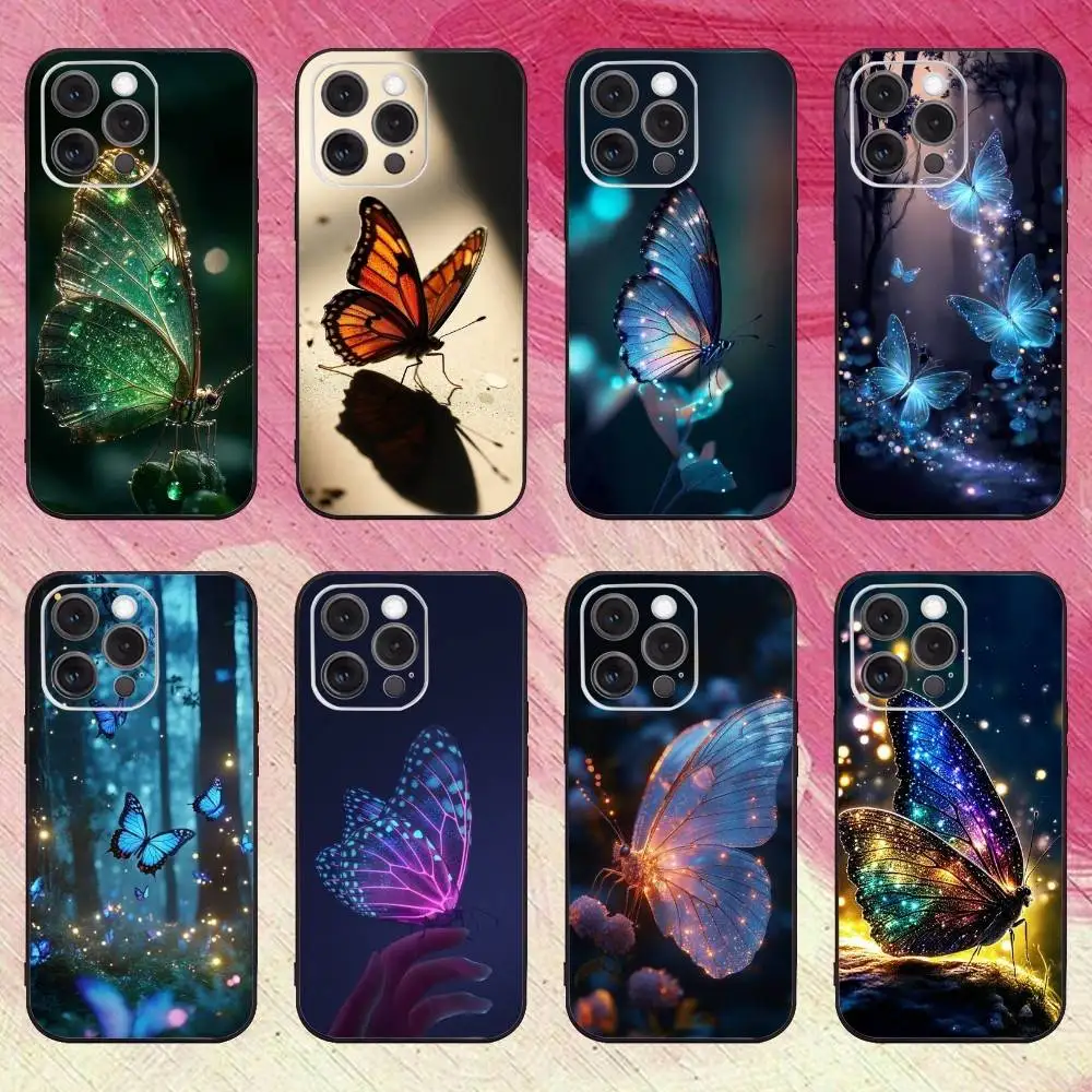 

Glow in the dark butterfly Phone Case For iPhone17,16,15,14,13,12,11 Plus,Pro Max Soft Black Cover