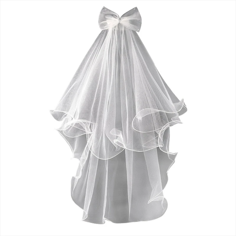 Girls Communion Veil with Comb for 2 Tier Short Length Wedding Veil for Kids