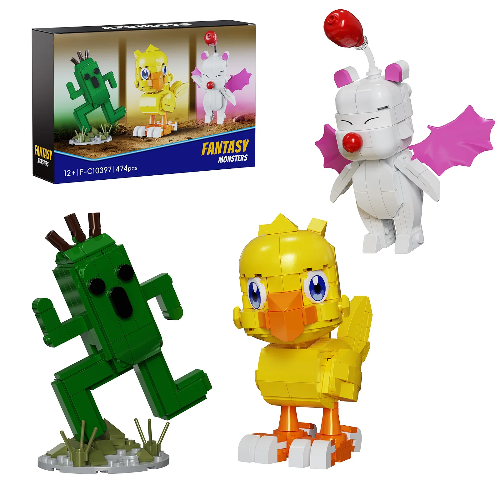 

3in1 Game Figures Building Blocks Set with Chokobe,Moogle and Cactuar Bricks Model Toys,Christmas Gifts for Kids(474PCS)
