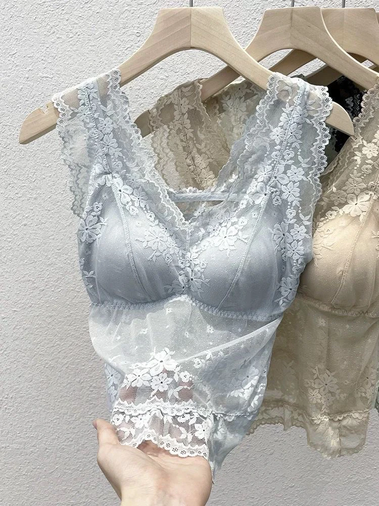 سترة نسائية صيفية بحزام من الدانتيل مع وسادة صدر ملابس خارجية 2024 ملابس داخلية جديدة بالطول مطابقة داخلية