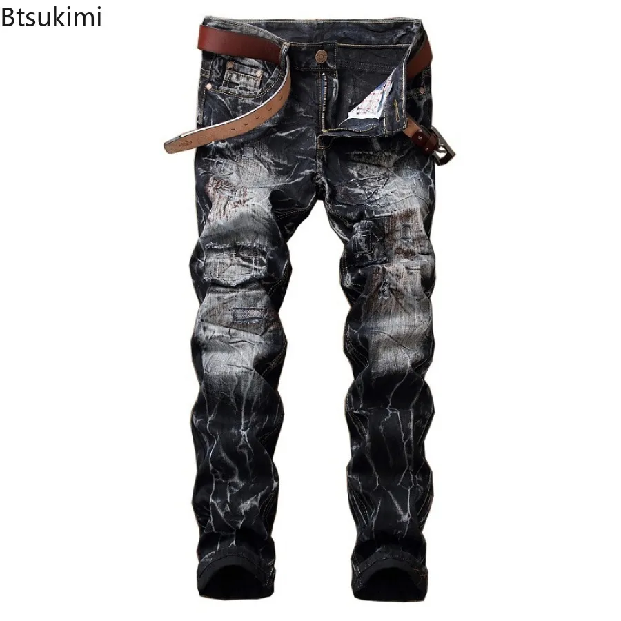 Ripped Hole Jeans Men's Fashion Harajuku Street Style Hip Hop  Vintage Straight Jeans Personality Motorcycle Denim Trousers Male