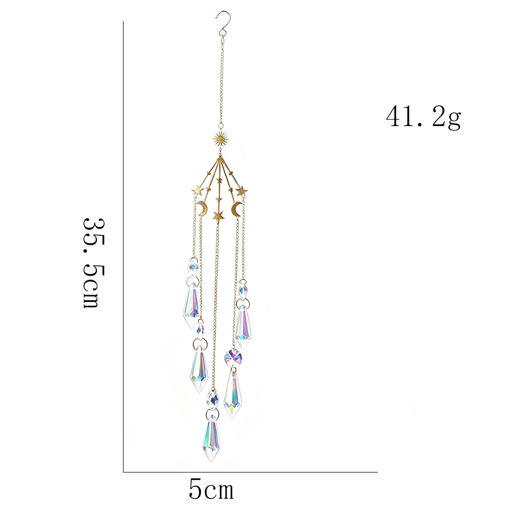 Boho Mond-Stern AB Kristall-Sonnenfänger Prisma Hängendes Ornament Regenbogen-Lichtfänger Fenster Wand Heim Hochzeit Zimmer Deko Geschenk – Detail 6