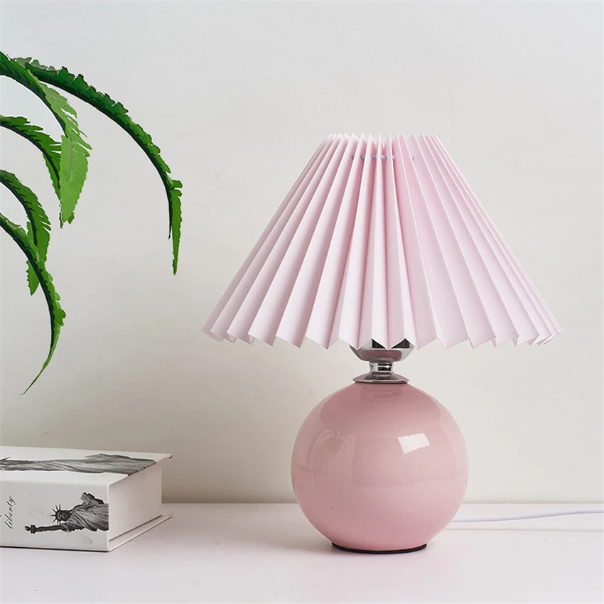 Home Decor Ceramic Table Lamps for Living Room Pleated Skirt Lampshade Table Lights Bedroom Lights Bedside Lamp E27 Bulb Lamps