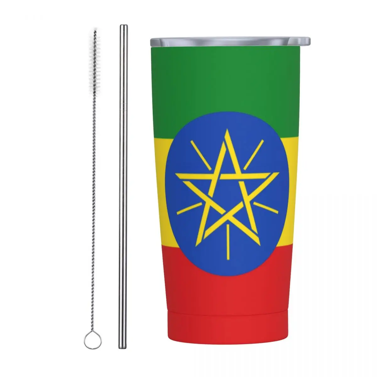 Ethiopia Flag Stainless Steel Tumbler National Beach Coffee Mug With Straws and Lid 20oz Mugs Cup Hot Drinks Water Bottle