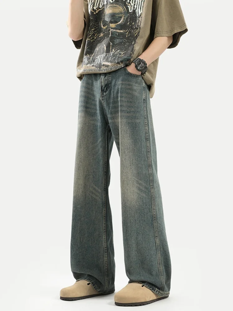 

Мужские джинсы в американском ретро-стиле, свободные, прямые, тонкие, повседневные, с широкими штанинами, осенняя новинка, модный бренд