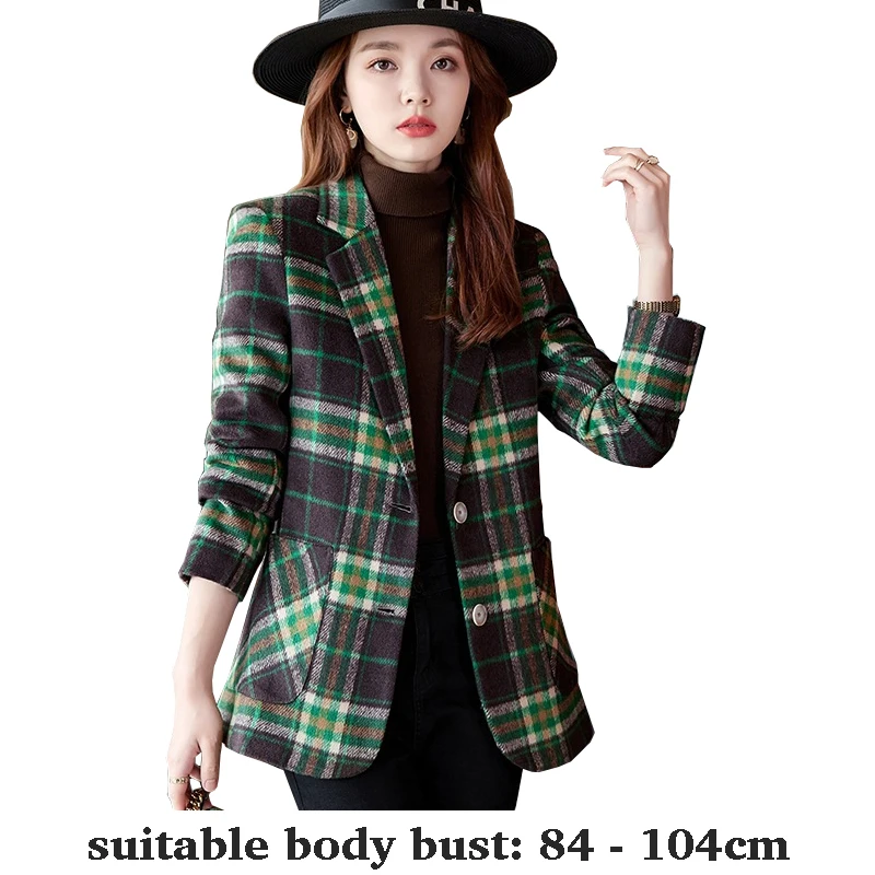 

High quality plaid slim blazer for women wool blend jacket single breasted autumn winter 2025 elegant fashion office green brown