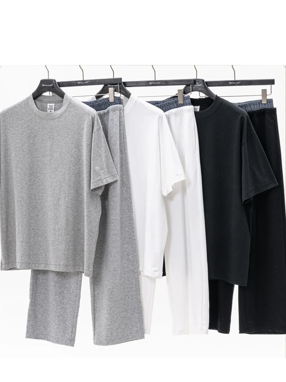 

American Sle Breathable ort Sve T-irt Set Casual Loose Plaid Double Waist Splice Men's Women's Drapey Long Pants