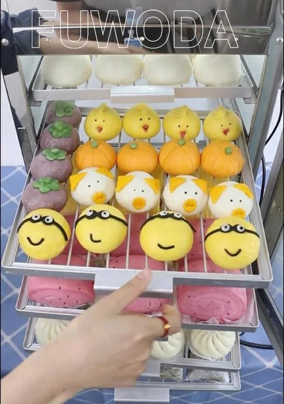 Electric 1200W Package Cabinet Steam Bun Machine Glass Display Cabinet Steamer Furnace Machine