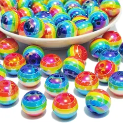 10pcs Resin rainbow gradient striped 16mm bead string for DIY bracelet Necklace keychain jewelry making accessory