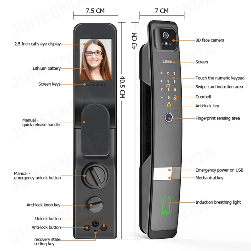 Smart Lock with Camera 3D Face Recognition DoorBell Fingerprint Card Password Code Auto Burglarproof Security Digital Door Locks