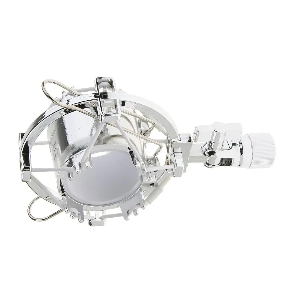 Silver Microphone Shock Mount Holder Anti-vibration Mic Parts Clamp Stand for Studio Recording and Streaming