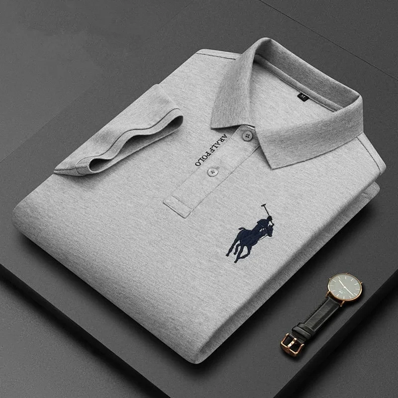 Men\'s half sleeved embroidered polo shirt, luxurious, fashionable and elegant embroidered T-shirt, 100% pure cotton casual shirt