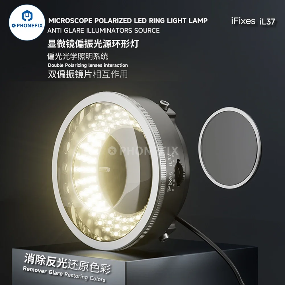 Imagem -05 - Ifixes Hl37 Microscópio Polarizado Anel Luzes Ultra-brilhante 96 Lâmpada Led Anti Brilho para Telefone Reparação de Solda Iluminadores de Laboratório
