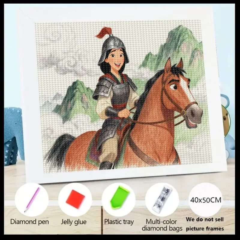

1 шт. комплект для алмазной живописи Mulan 5D, сделай сам, полная дрель, круглая вышивка кристаллами и стразами, милый мультфильм Диснея Мулан, верховая лошадь Wa