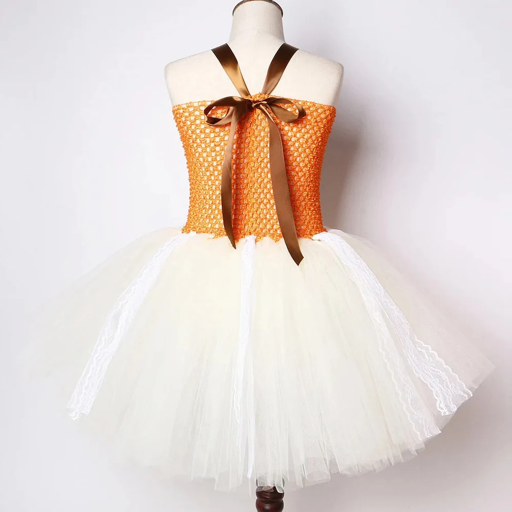 Beige Orange Moanna Princess Dresses for Kids Christmas Halloween Costumes for Girls Ballet Tutus with Necklace Flowers Hairclip