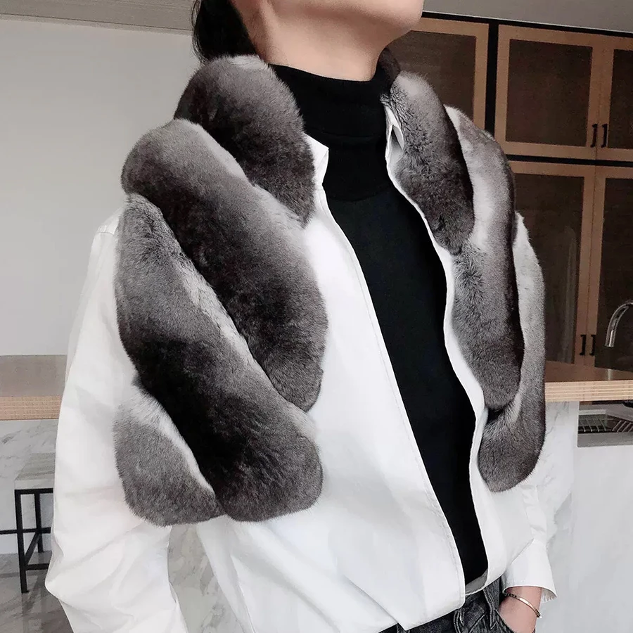 

Шарф из натурального меха, женские зимние аксессуары, шарф из натурального меха кролика рекс, хит продаж, цветной меховой шарф из шиншиллы