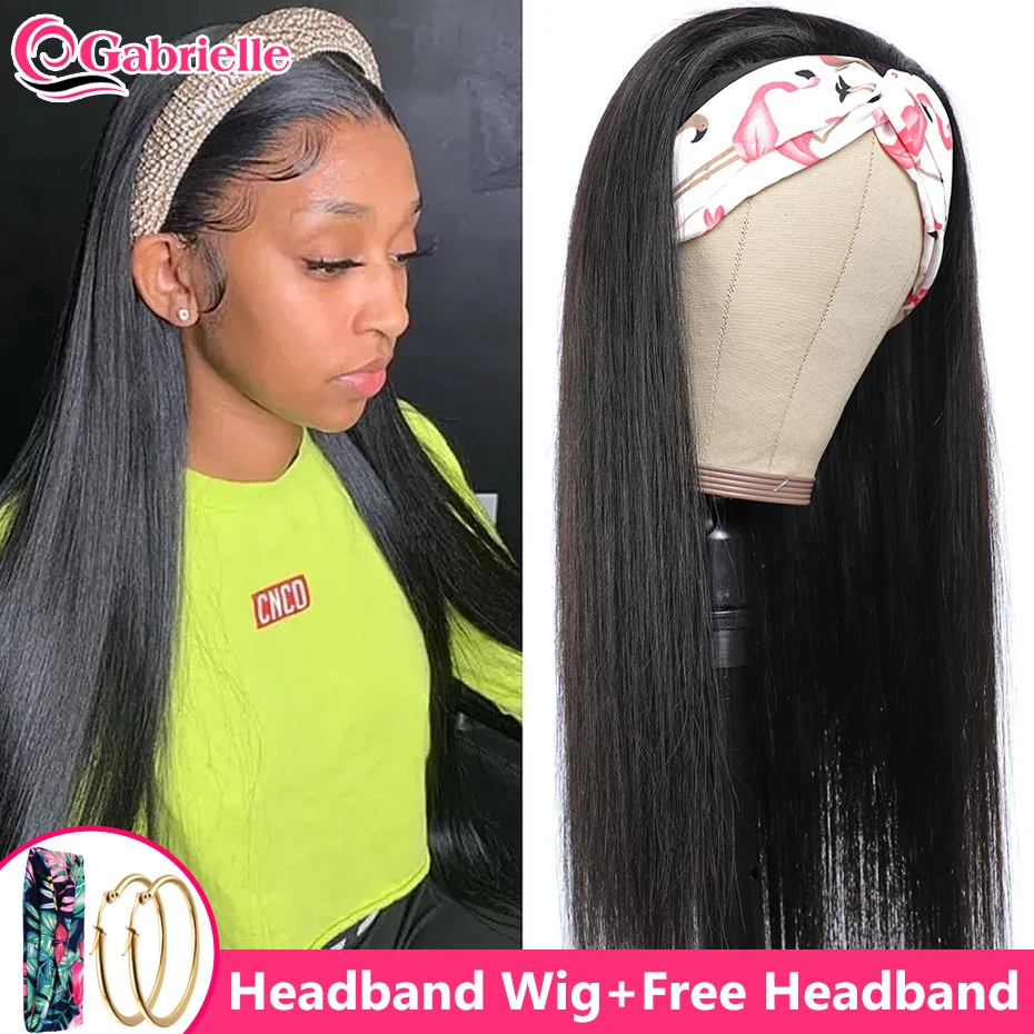 Gabrielle Headband Wig Human Hair Brazilian Straight Glueless Full Machine Made Wigs for Women Natural Black Remy Hair