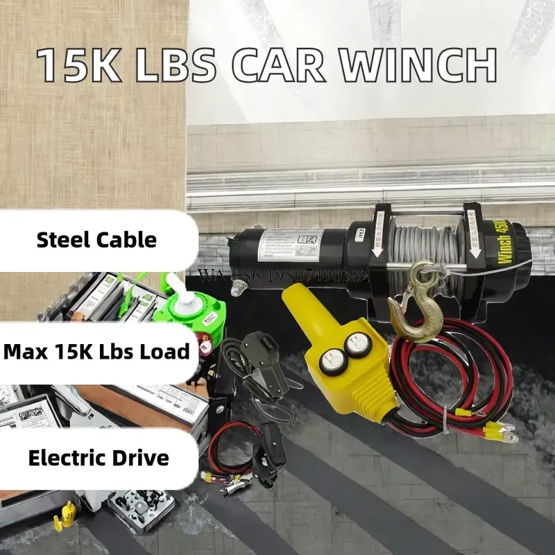 wmwmnu Heavy Duty Winch with Reinforced Gear System Steel Wire Rope Wireless Remote 10m for Auto Towing OEM
