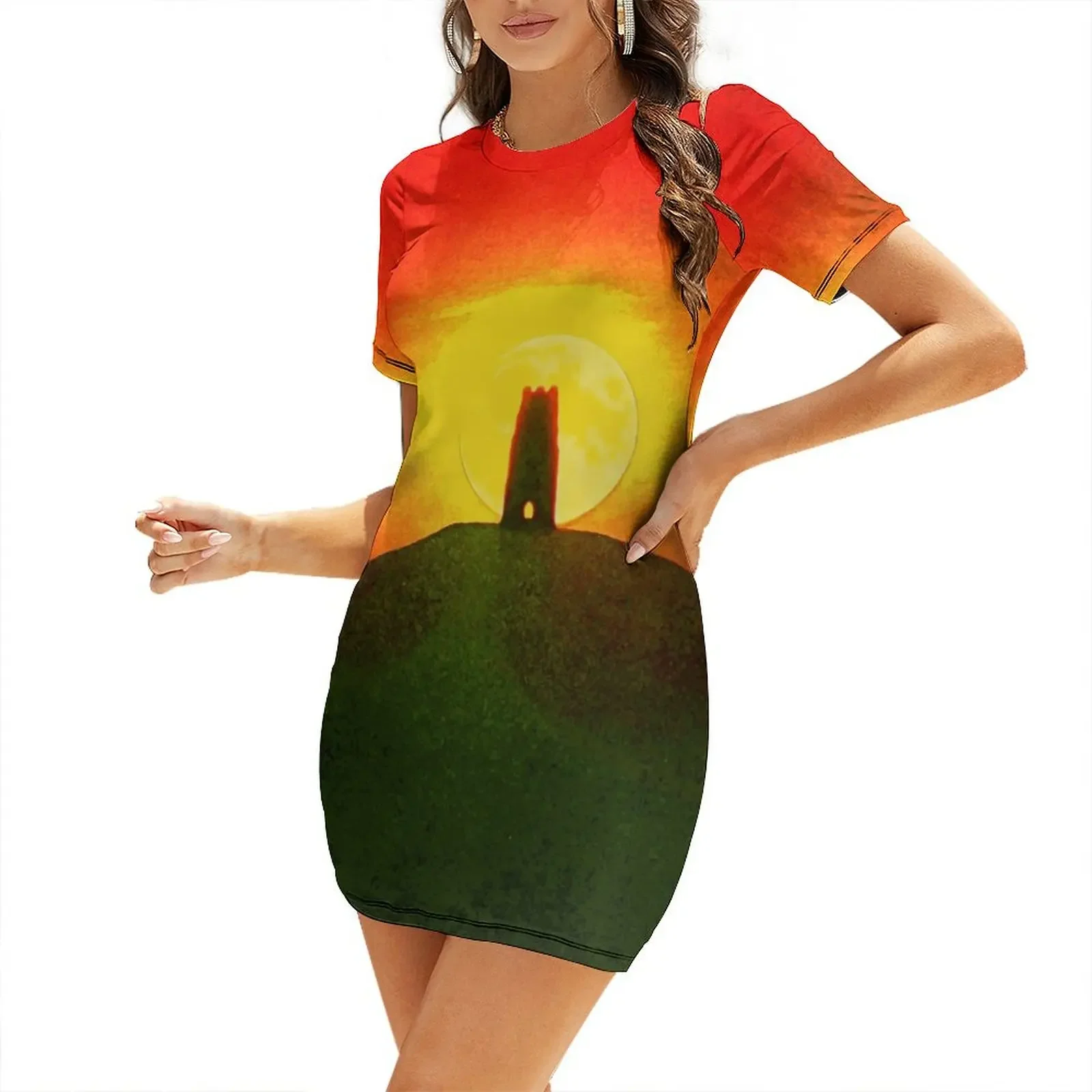 

GLASTONBURY TOR SUNSET Short-Sleeved Dress summer woman dress 2025 Dress