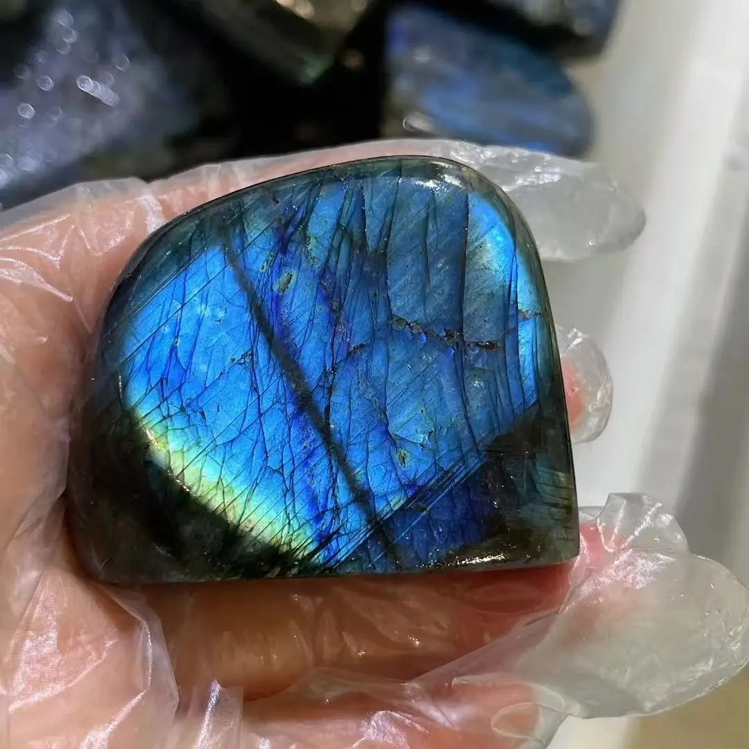 1PC Natural Crystal Quartz Polished Gemstone Labradorite Stone with Blue or Yellow Flashy Decor Stone Reiki Healing