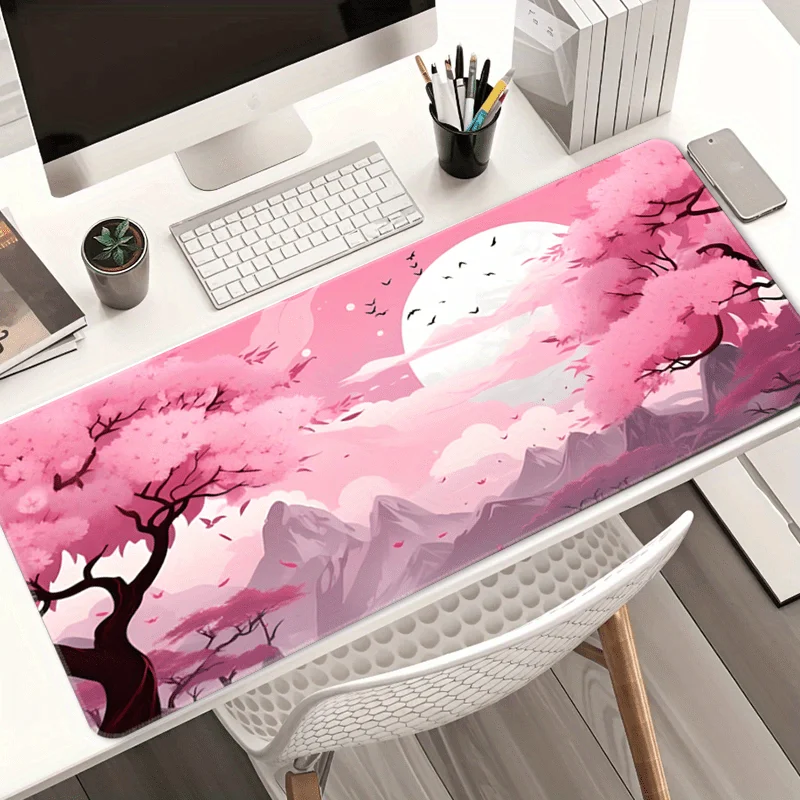 

Cherry blossom mousepad game floral pattern office desk accessory anti-slip rubber base large size suitable for home and office