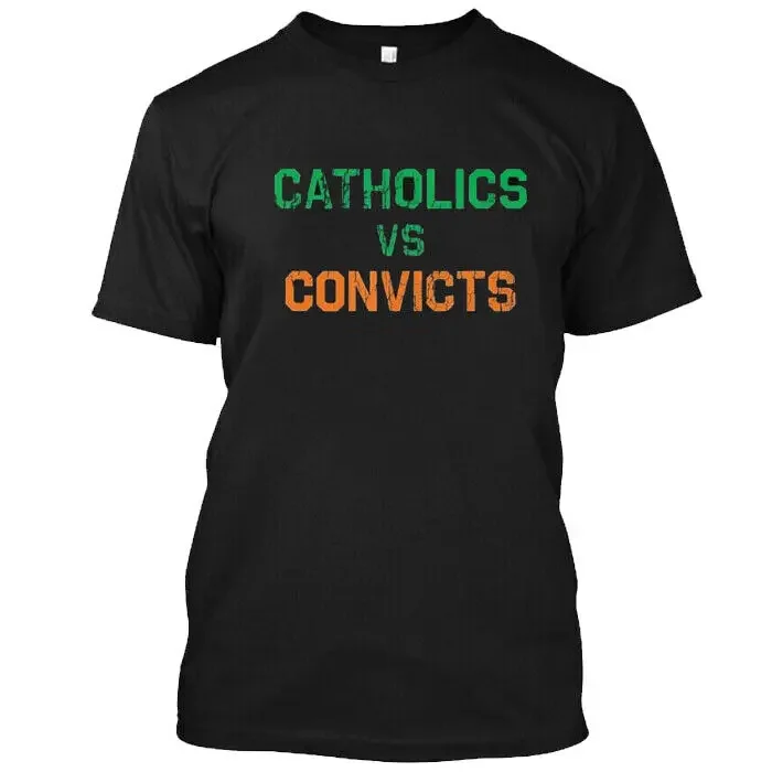 NWT !!! CUSTOM Catholics Vs Convicts T-SHIRT FOR MEN WOMEN BLACK SIZE S-5XL