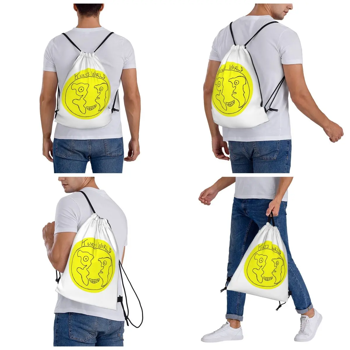 Joe Keery Spree Kurts World Logo Backpacks Casual Drawstring Bags Sundries Bag Book Bags for Travel School