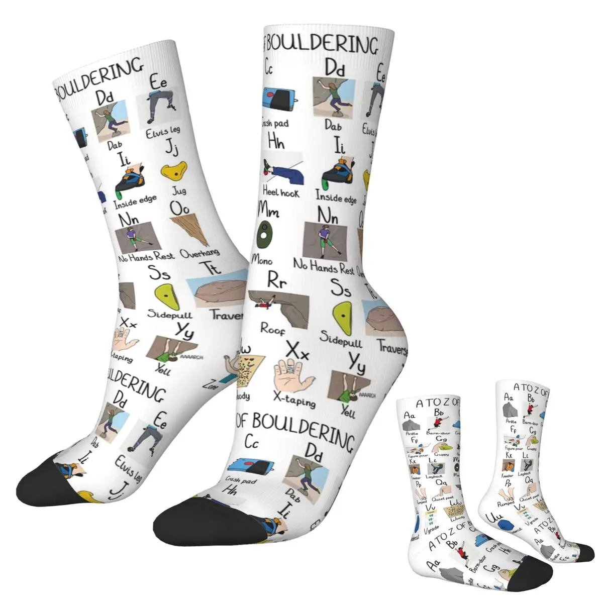 

A To Z Of Bouldering Socks Harajuku Super Soft Stockings All Season Long Socks Accessories for Man's Woman's Christmas Gifts
