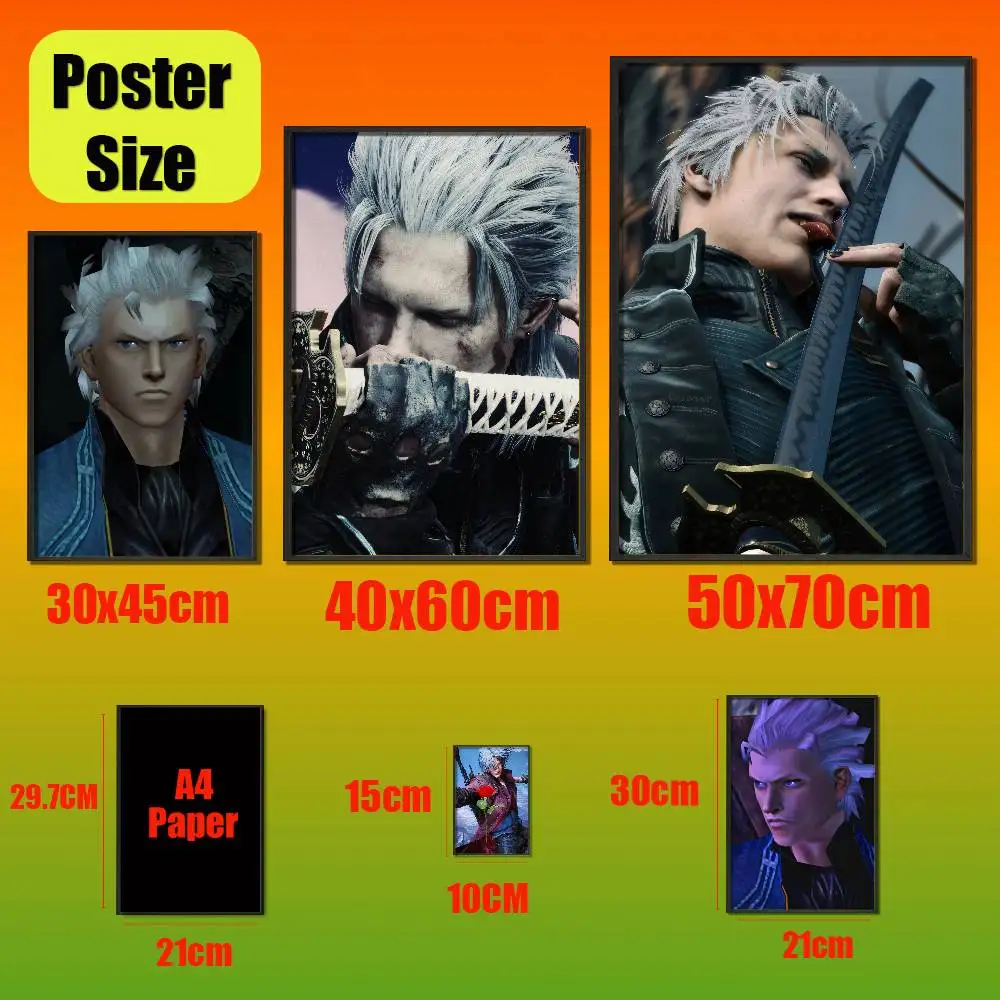 For Devil May Cry 3 5 Vergil Dante Poster Cover Wall Sticker Bedroom Custom Self-adhesive Decoration Fans Playbill