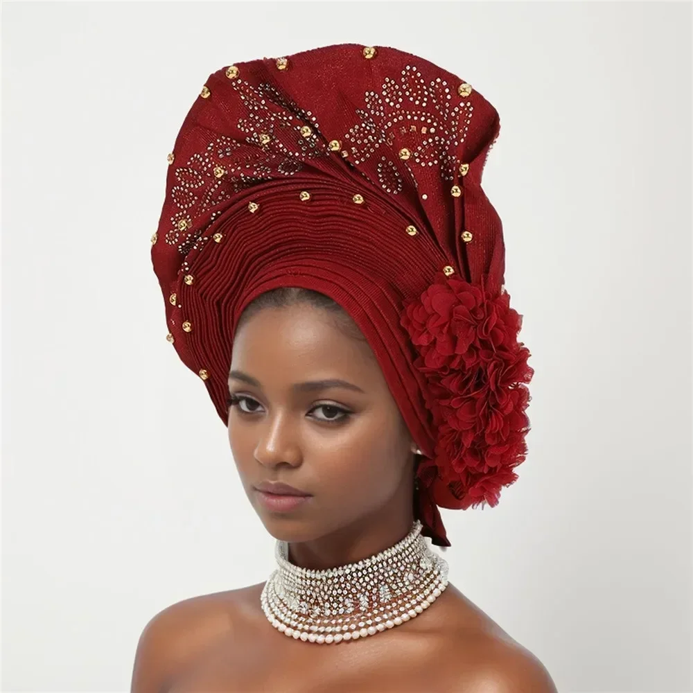 

Already Made Auto Gele Headtie African Women's Turban Cap Nigeria Wedding Autogele Party Headwear Female Head Wraps Exaggerated