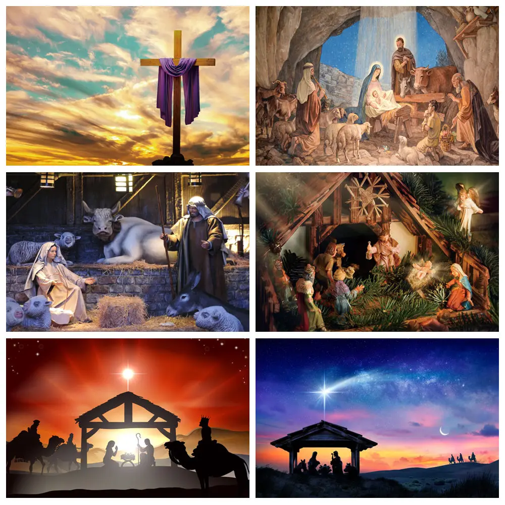 

Jesus Christ Cross Backdrop Jesus Birth Angel Barn Crucifixion Sunset Mountain Photography Background Decor Photo Studio Props