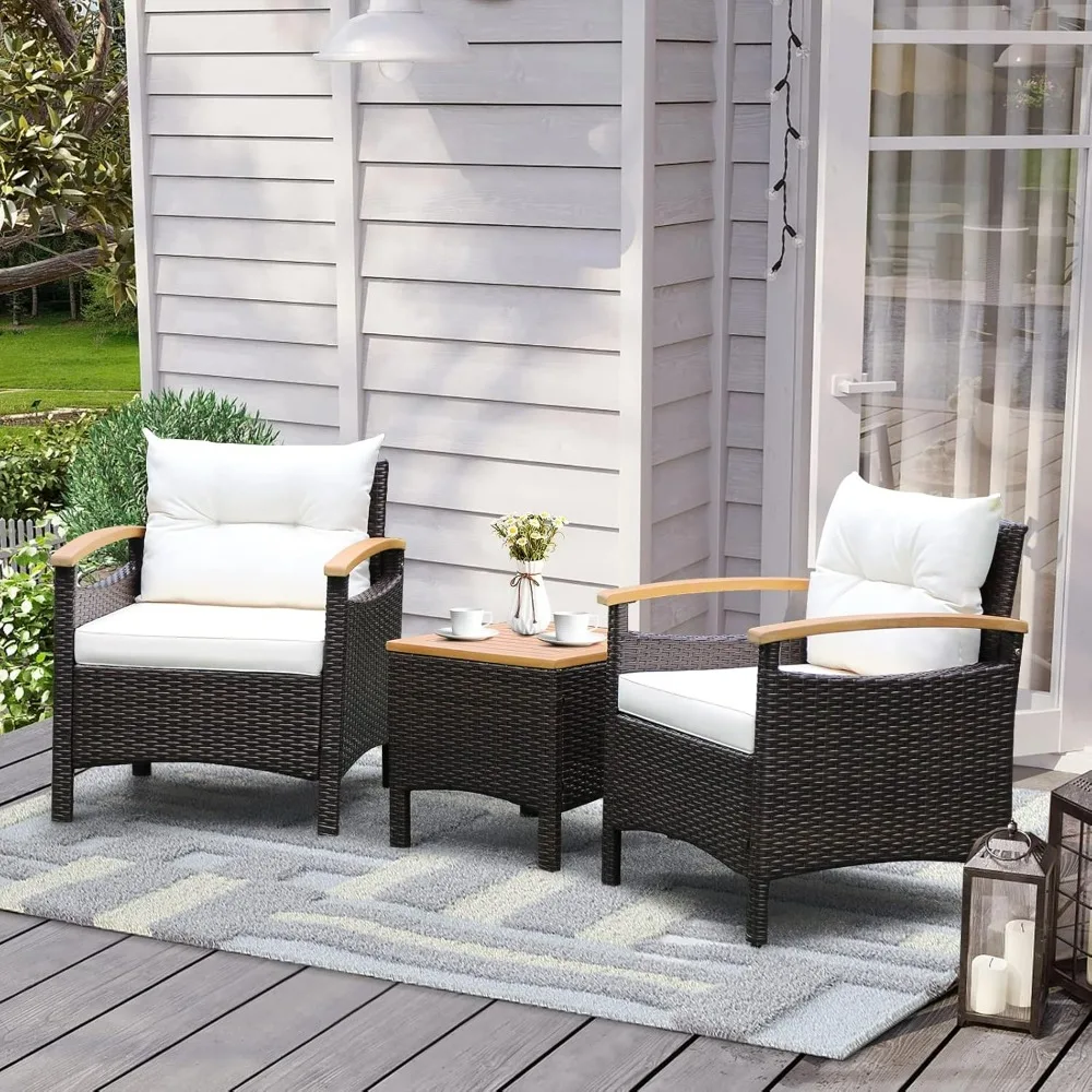 Stück Terrassenmöbel-Set, Rattan-Sofagarnitur für den Außenbereich mit Couchtisch, Terrassen-Gesprächsset mit abnehmbarem Kissen