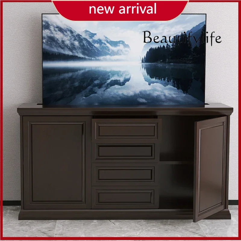BJ High-end Living Room Paint Lifting TV Hidden Electric Remote Control American TV Cabinet Chinese Partition Cabinet