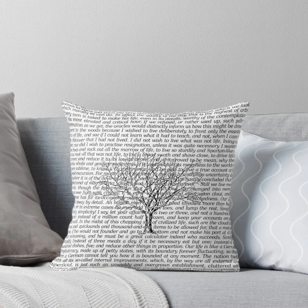 Walden Thoreau Literary Text with Tree Throw Pillow pillow cover luxury Decorative Cushions For Luxury Sofa Throw Pillow