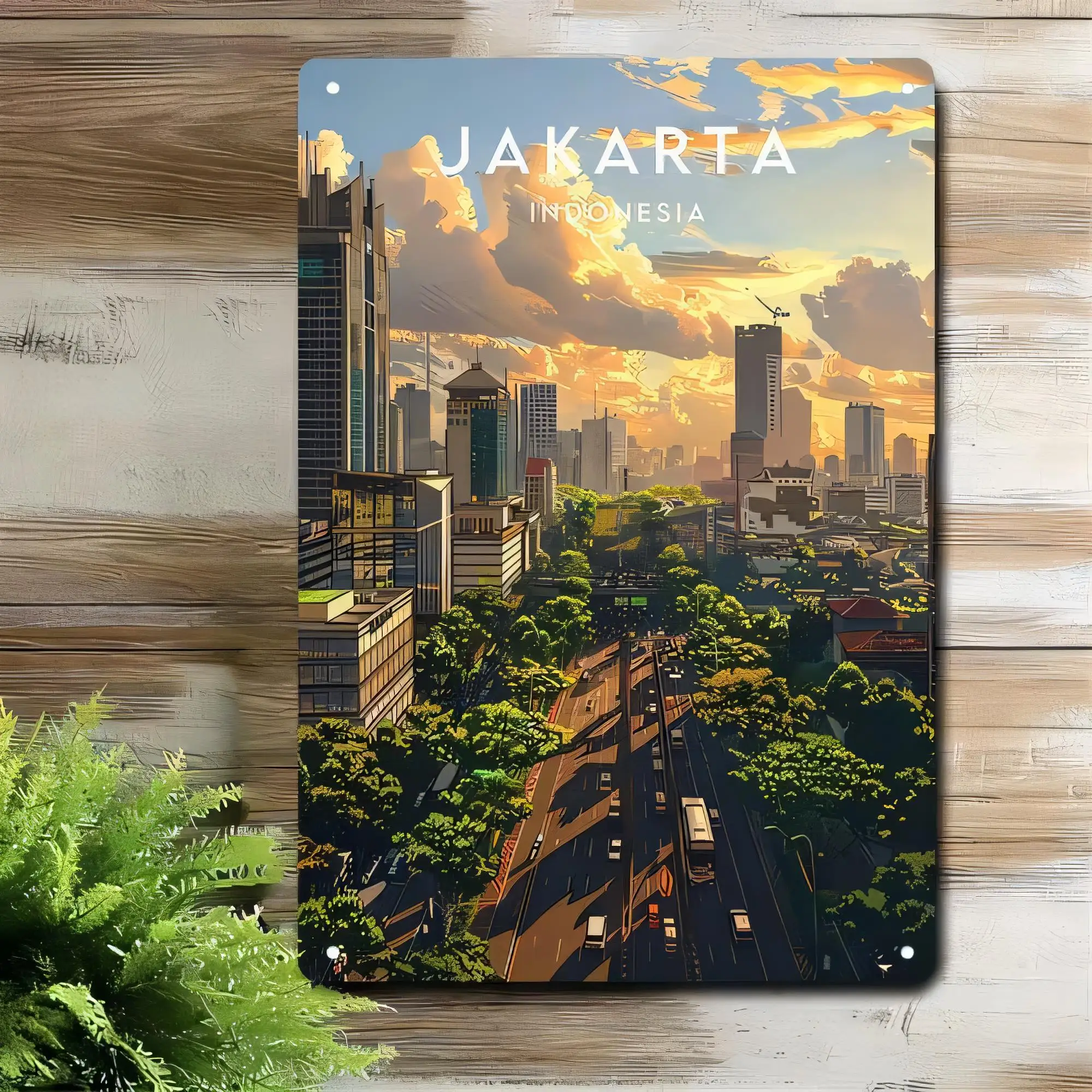 Home Decor Jakarta - Tin Sign, Jakarta Indonesia Skyline City