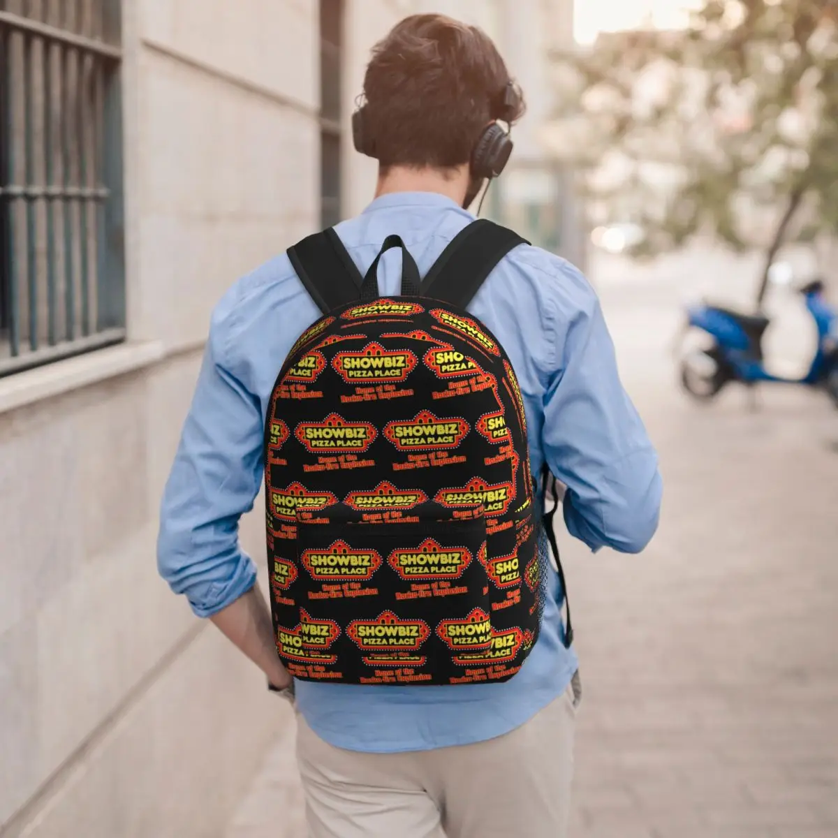 Showbiz Pizza Place Retro Restaurant Design Student Backpack School Bag Hiking Travel Daypack Men Women Bookbag Shoulder Bags