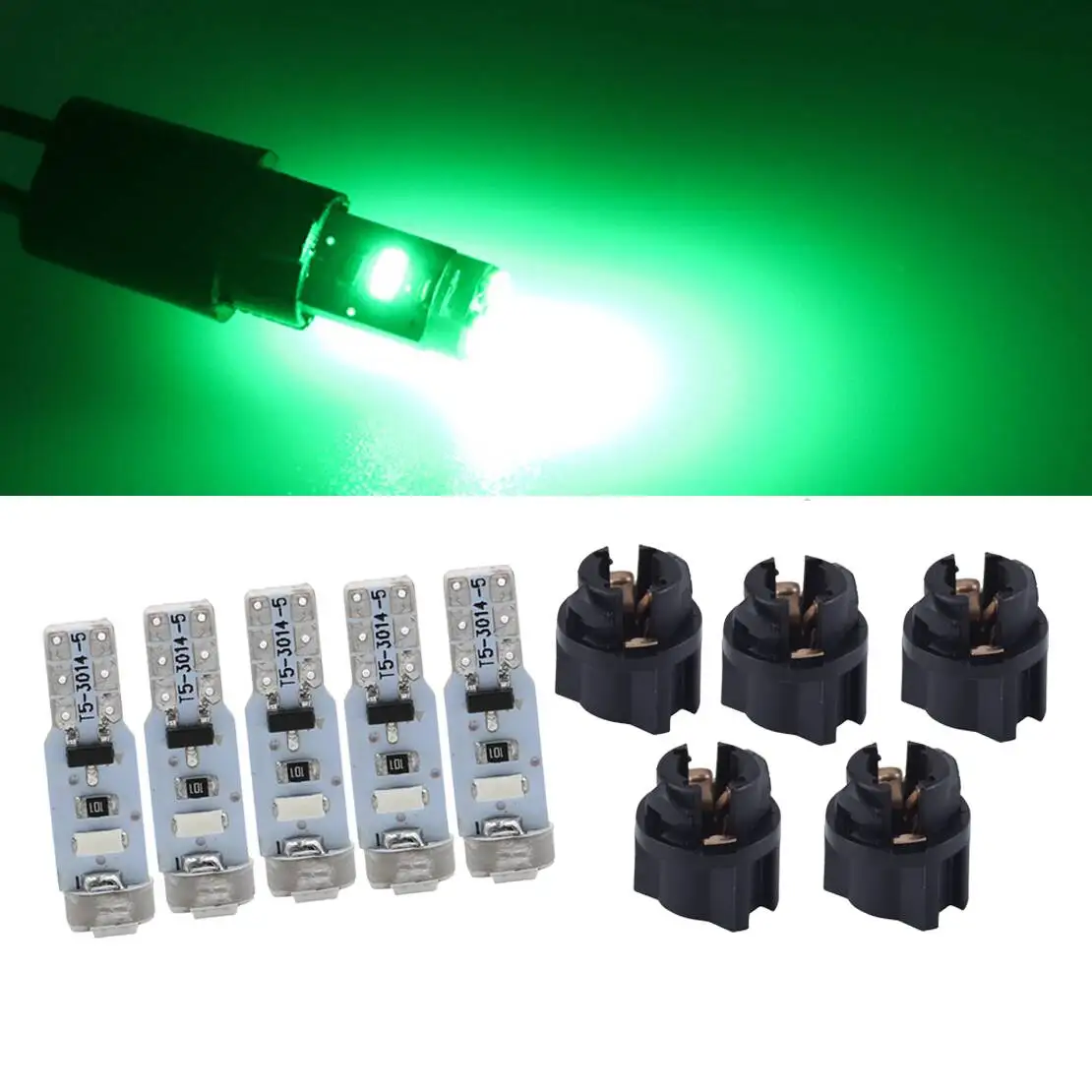 5pcs Green LED Instrument Gauge Heater Panel LED Bulbs + Holder Socket fit for Land Rover Discovery 2 1998-2004