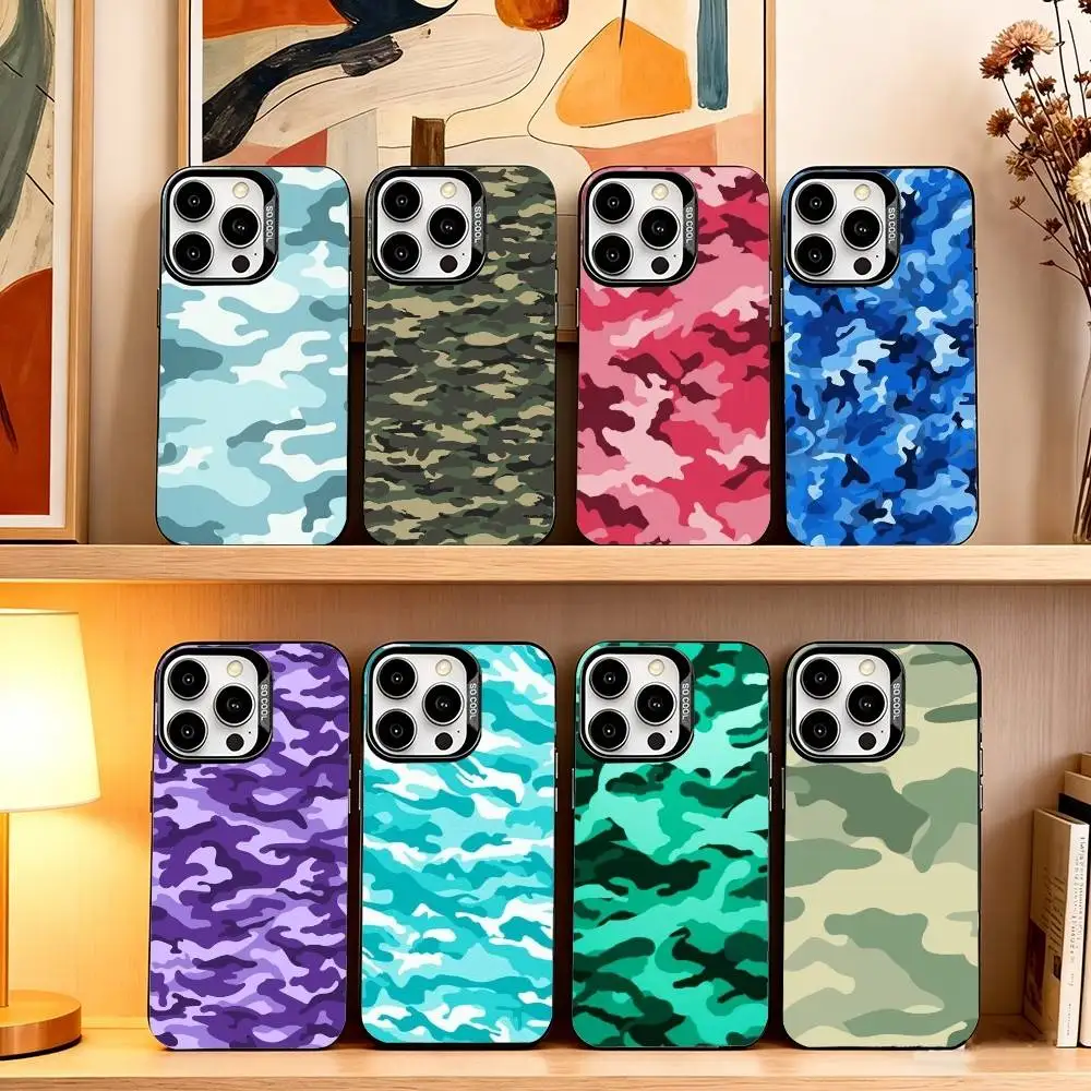 

Camouflage Pattern Phone Case For iPhone 17,16,15,14,13,12,11 Plus,Pro Max,XS,Colorful Silver Phone case Funda Cover