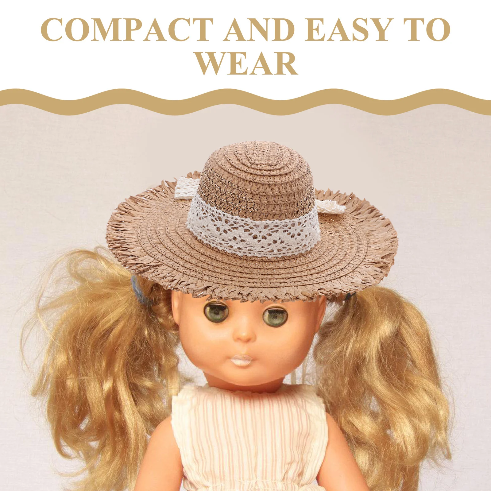 Mini Straw Hats Handwoven Lace Ribbon Miniature Straw Bucket Cap for Craft Dollhouse Decoration Accessories Beach Hat
