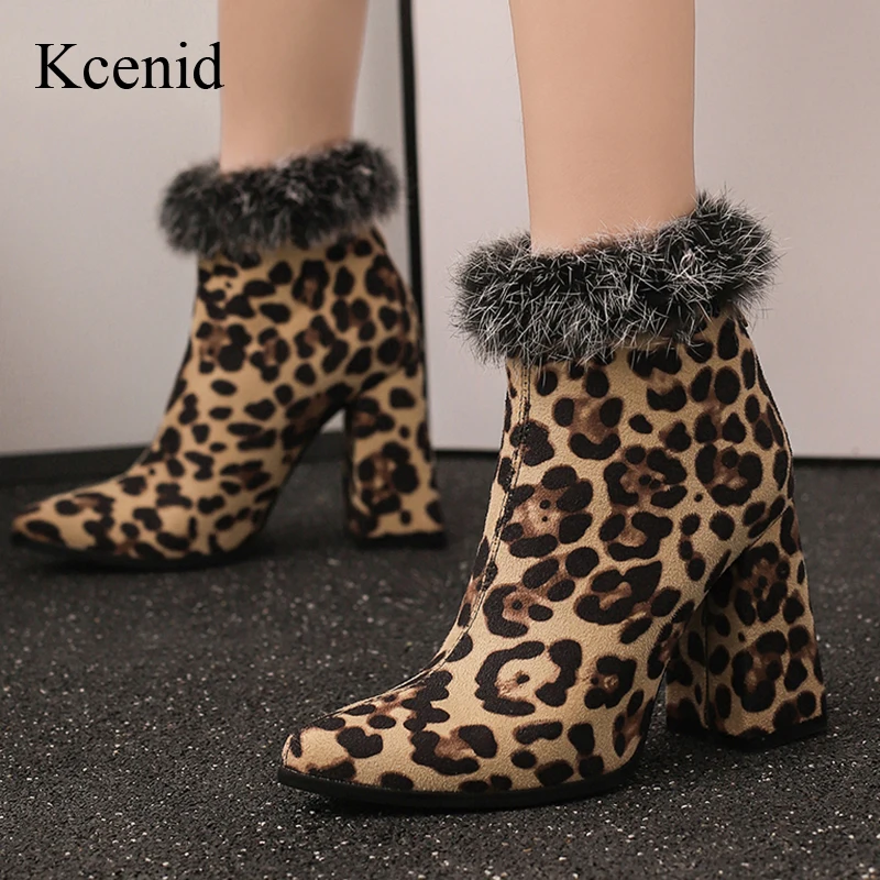 

Kcenid Thick High Heel Ankle Boots For Women Winter Short Plush Fashion Faux Fur Modern Boots Red Wedding Shoes Large Size 33-50