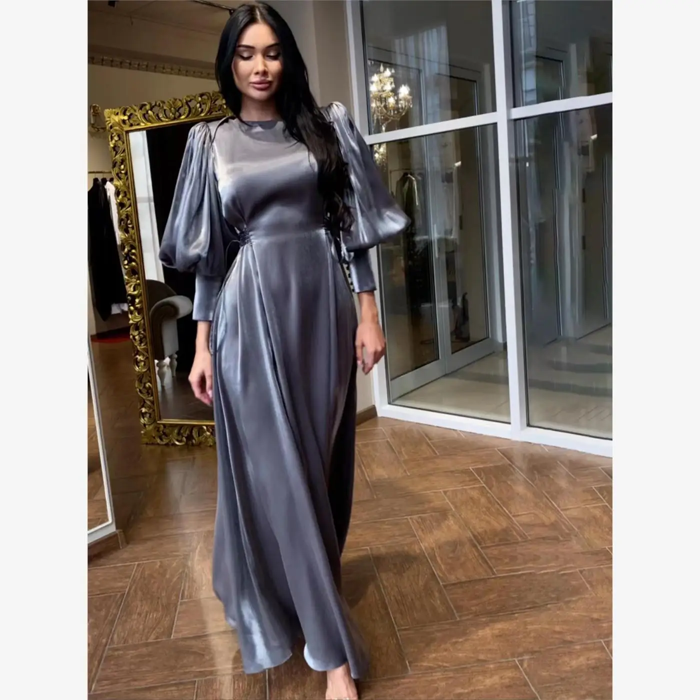 กระโปรงทรงเอเอวสูงผ้าซาตินแบบพันรอบ รุ่น Dr Slim Fit ของ Ele Lantern Sve สำหรับผู้หญิง