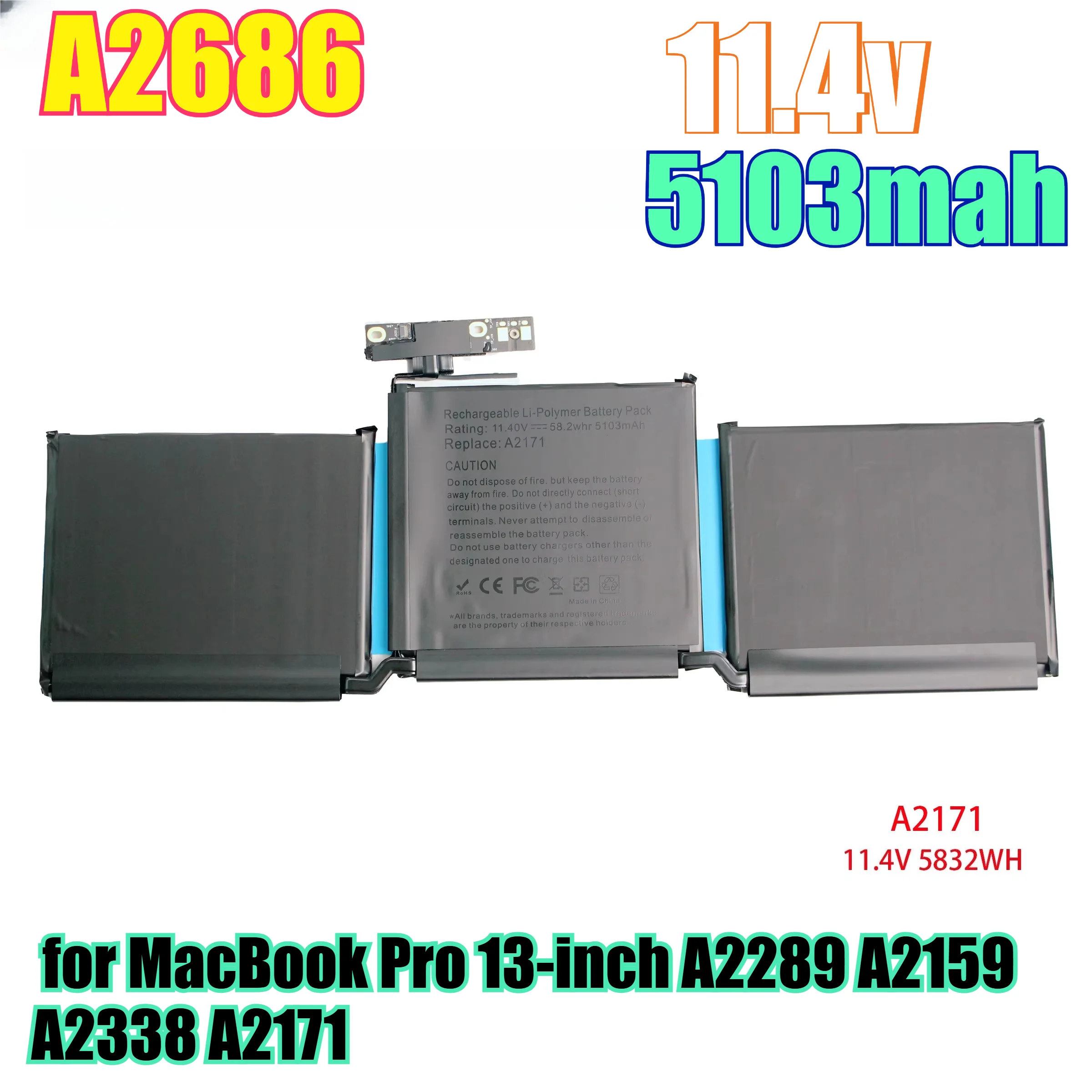 

Сменный аккумулятор большой емкости A2686 емкостью 5103 мАч для MacBook Pro 13 дюймов A2289 A2159 A2338 A2171-литий-ионный аккумулятор для ноутбука