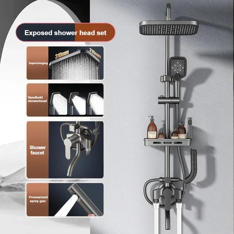 Set Keran Mixer Pancuran Kamar Mandi Supercharged Aksesori Pancuran Set Nosel Tembaga Rumah Tangga Sistem Kepala Pancuran Universal