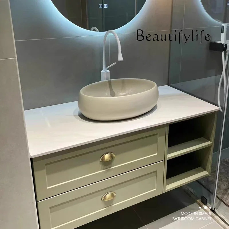 

Modern simple smart rock slab bathroom cabinet combination bathroom solid wood washbasin washbasin customization
