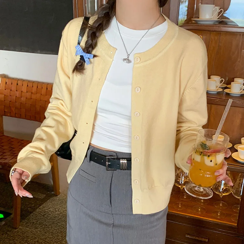 

Women Long Sleeve Tops 2025 Button Cardigans O Neck Knitted Lady Autumn Spring Knit Single Breasted Solid Cardigan Sweaters
