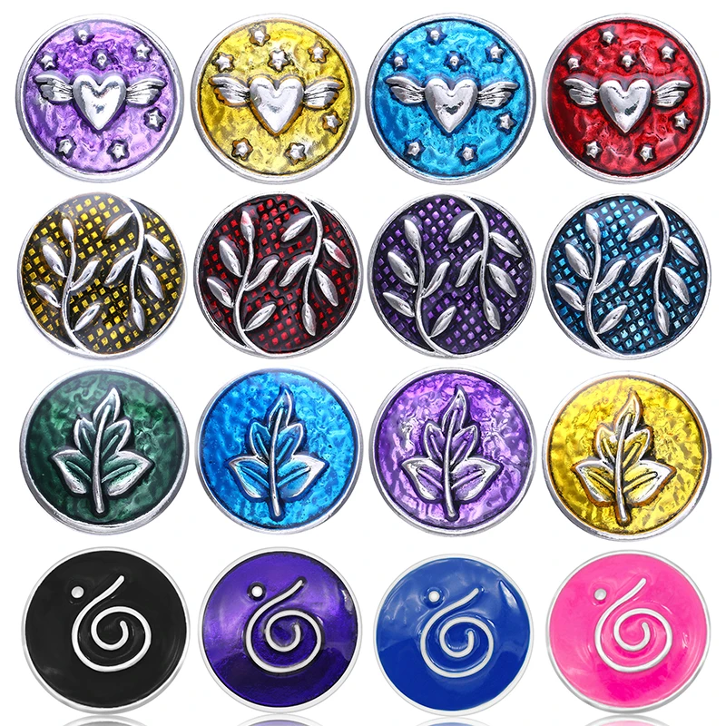 colorful oil droplets style Beauty Hearts Leaves Round Metal 18mm snap buttons for DIY 18mm snap jewelry Accessories Women Gift
