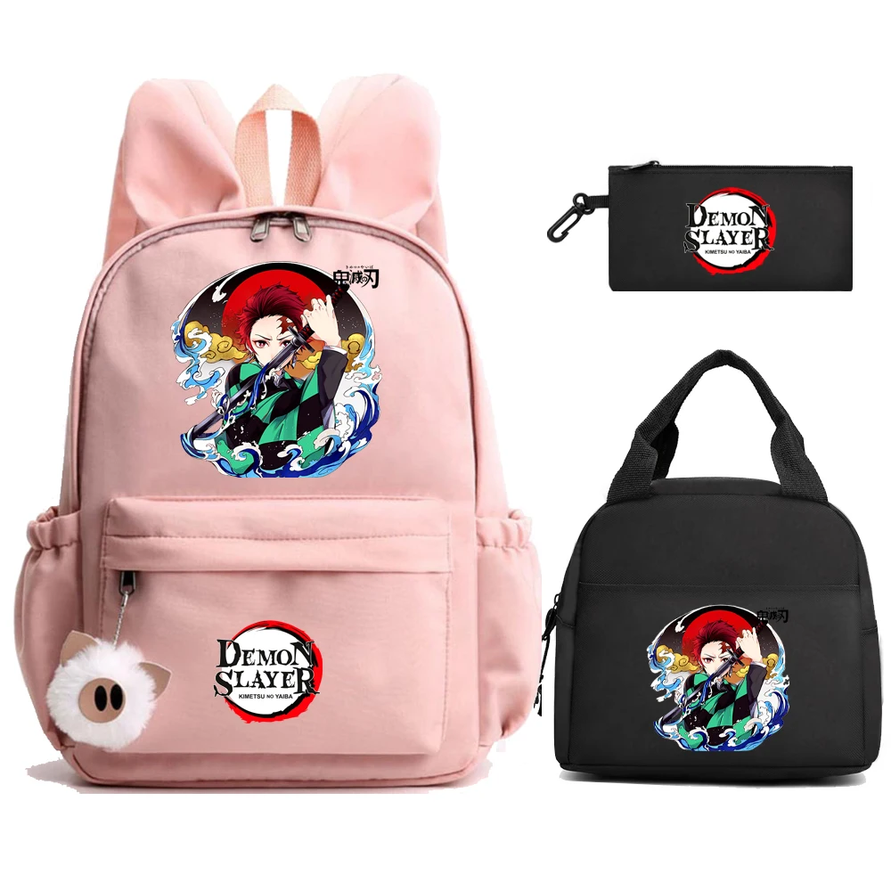 3Pcs/set Anime Demon Slayer Nylon Backpack Large Capacity Bookbag for Teenager Girls Travel Bag Daily Schoolbag Gift Rucksack