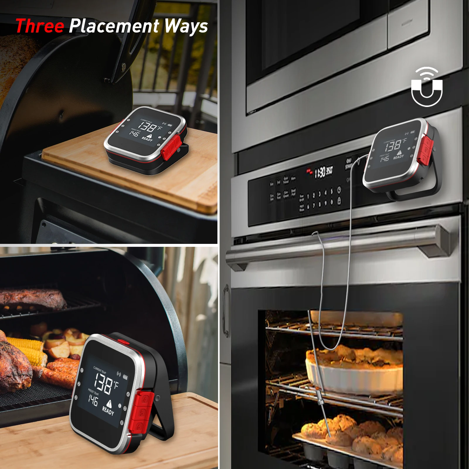 Thermomètres numériques Bluetooth intelligents sans fil, télécommande améliorée, étanche, cuisson des aliments, viande, barbecue, four de cuisine,