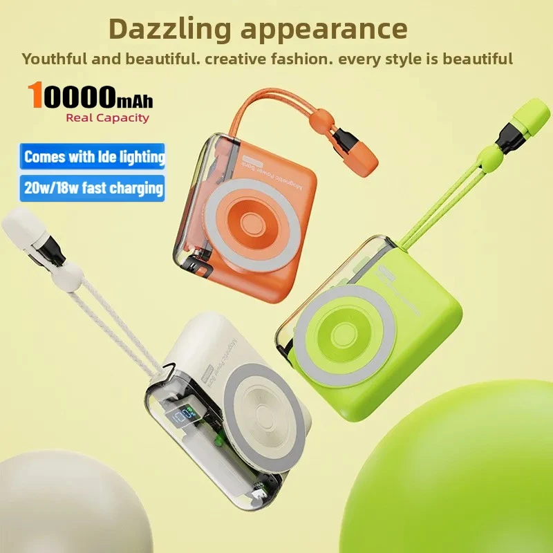 New 22.5W Comes with Dual-wire Power Bank 10000mAh Small Portable Fast Charging Large Capacity Digital Display Power Supply