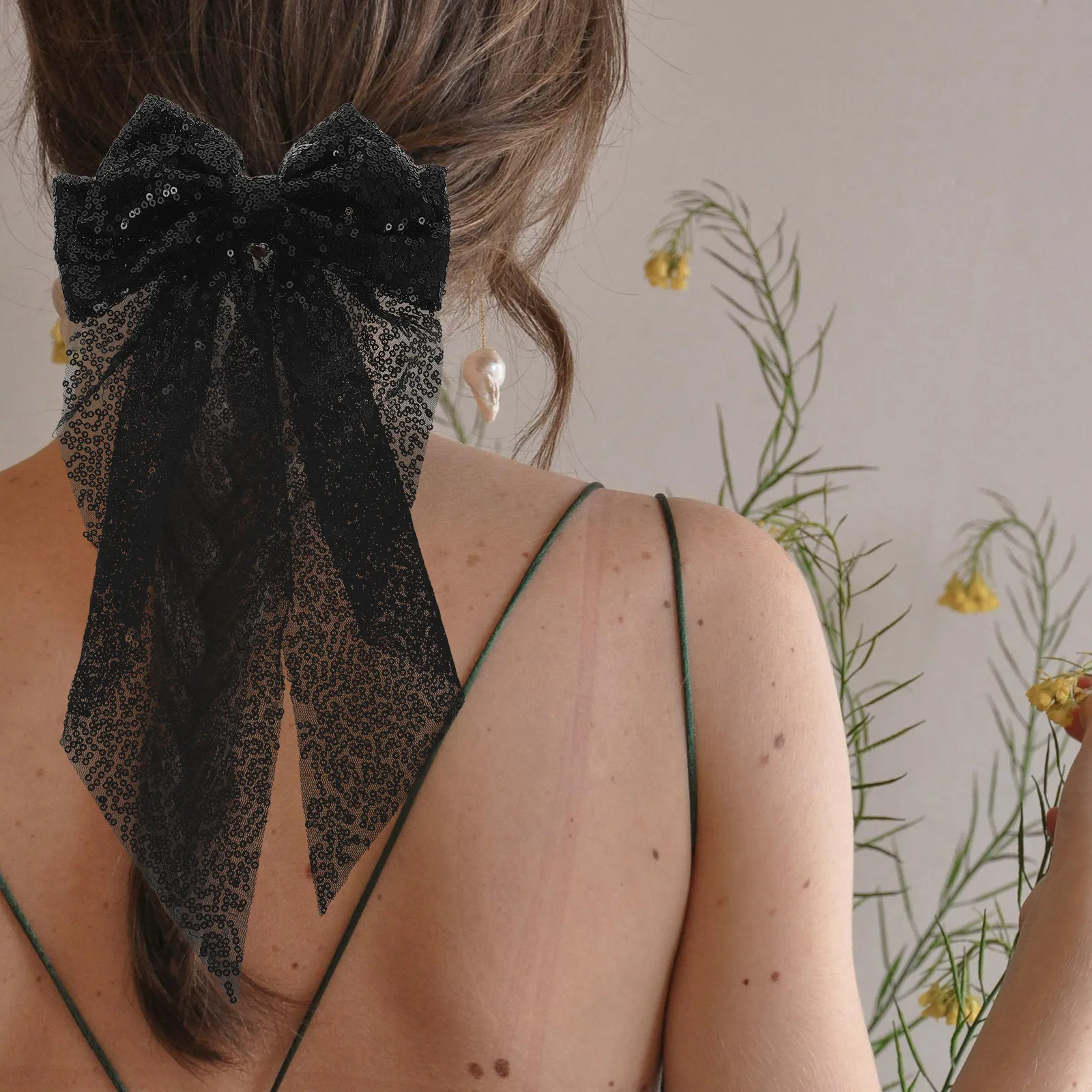 

Sparkling Sequin Oversized Bow Hair Clip for High Ponytail Elegant Accessory Fashion Bow Clip Women